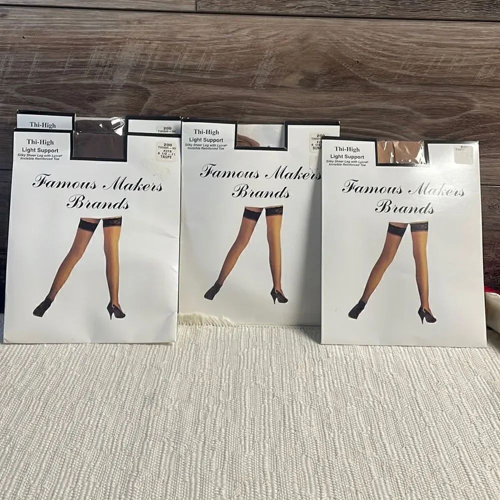 FAMOUS MAKERS BRANDS Thigh High Light Support Stockings Hose Fit 8 1/2-11 Taupe
